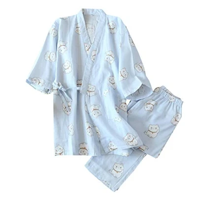 Image of OWLONLINE Pure Cotton Womens Japanese kimono Pajamas Suit Size L A9
