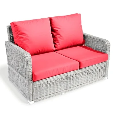 Image of Kosiproducts Replacement Rattan Cushion Seat Cushions Garden Patio Furniture [Red, 2 Seats + Cushions] Furntiure Not Included
