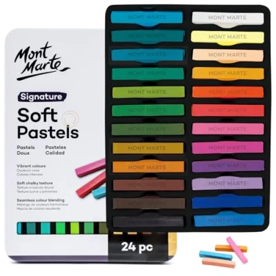 Image of MONT MARTE Soft Pastels in Tin Box Signature 24pc, 24 Assorted Colours, Vibrant Pastel Sticks, Great Blending, Comes Storage Case, Ideal For Art, Craft, Colouring and Sketching