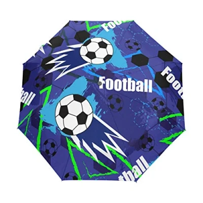 Image of Jeansame Football Soccer Boy Abstract Game Sports Folding Compact Umbrella Automatic Rain Umbrellas for Women Men Kid Girl
