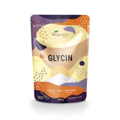 Image of Vegavero Pure Glycine Powder 1kg 3000 mg Daily Dose NO Additives, Lab Tested Supports Recovery, Muscle &amp; Collagen Synthesis with Measuring Spoon Vegan