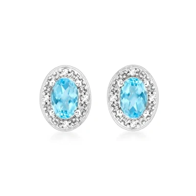 Image of Carissima Gold Women&#039;s 9ct White Diamond and Blue Topaz Oval Stud Earrings