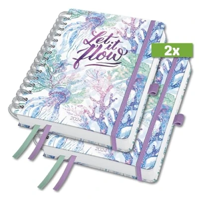 Image of SIGEL J4604 Jolie Spiral diary 2024, Underwater Miracles, 16,8 x 21,5 cm, hardcover, 240 pages, purple, Green, Blue, 2 Pieces
