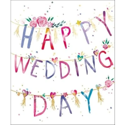 Image of Woodmansterne Artistic &#039;Happy Wedding Day&#039; Greeting Card Beautiful Bunting Design From The Pink Range