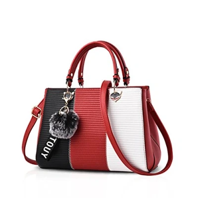 Image of NICOLE &amp; DORIS Fashion Women Handbags Tote Bag for Ladies Shoulder Crossbody Messenger PU Leather Classic Design Wine red 4