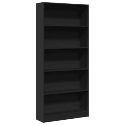 Image of vidaXL Bookcase Bookshelf Book Rack Storage Cabinet Black Engineered Wood, 80 x 24 143 cm for Living Room, Bedroom, Hallway
