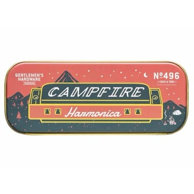 Image of Gentlemen&#039;s Hardware Diatonic Harmonica with Song Sheet and Storage Tin, 10 Holes, Campfire