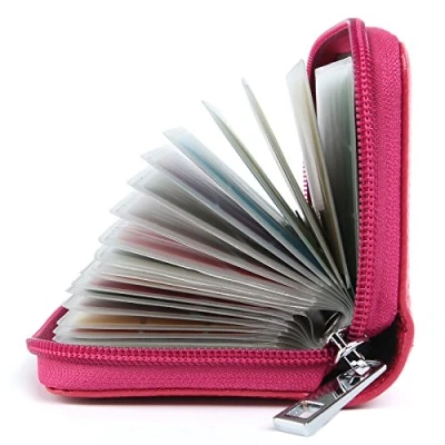 Image of Credit Card Holders Women Ladies Leather Wallets for 26 Slots RFID Protector (Rose red)