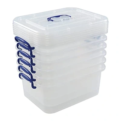 Image of Minekkyes 8 L Plastic Lidded Storage Box Set of 6, Clear Latch with Handle, 6