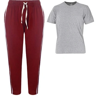 Image of Mens Pyjamas Super Soft Cotton Mix Men Pjs Set for Man Nightwear Lounge wear (Medium, Grey/Maroon)