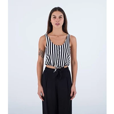 Image of Hurley Women&#039;s Olivia Button Up Tank T Shirt, Stripe, L