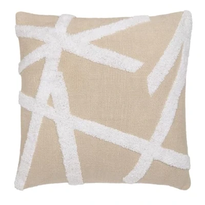 Image of Appletree Natural Tufted Cushion (43 x 43cm) 100% Cotton Filling Included Contemporary Geometric in Linen with Cover Included/Cushion Insert