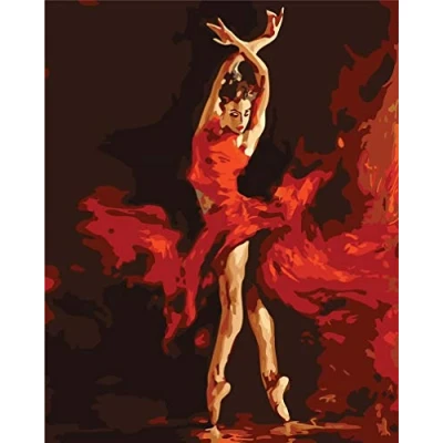 Image of Awesocrafts Number Painting Kits, Fire Red Ballet Dancer Girl, Ballerina Paint by 16x20 inches for Adults and Kids (Ballerina, No Frame)