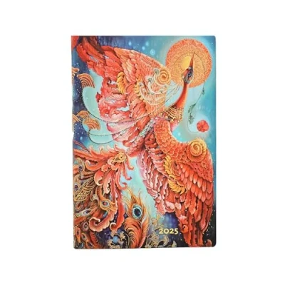 Image of Paperblanks Flexi 2025 12 Month Calendar Softcover, Fire Bird, Mini, Horizontal, Elastic Band Closure