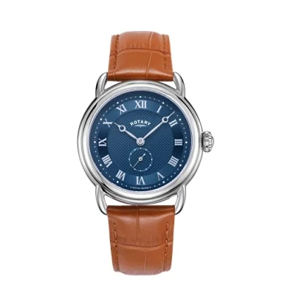 Image of Rotary Vintage Mens Watch with Tan Leather Strap and Blue Dial GS02424/05