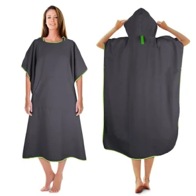 Image of KUOGAS Changing Robe Towel Poncho with Hood for Surfing Swimming Wetsuit Changing,Compact &amp; Light Weight (Dark Gray, 01 Medium)