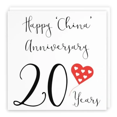 Image of Hunts England 20th Wedding Anniversary Card Happy China 20 Years Red Heart Collection For Couple, Husband, Wife, Friends