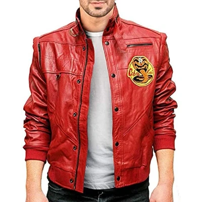 Image of HiFacon Mens Karate Kid Cobra Kai Patch Johnny Lawrence William Zabka Motorcycle Black Leather Jacket