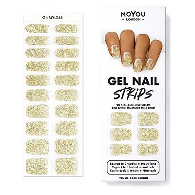Image of MOYOU LONDON Semi Cured Gel Nail Strips 20 Pcs. Wraps for Salon Quality Manicure Works with Any UV Lamp Easy to Apply, Trim, &amp; Remove Stickers