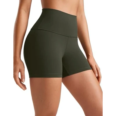 Image of CRZ Yoga Womens Butterluxe 4&#039;&#039; Shorts High Waisted Workout Gym Leggings Running Spandex Biker Olive Green 10