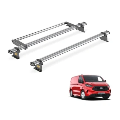 Image of Van Guard Roof Rack for Ford Transit Custom (2024+) 2 Steel Bars &amp; Roller [Only Fits New Models with Barn Doors] Ulti Bar Trade SB348 2/VGR 09