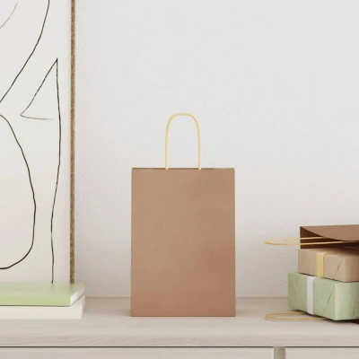 Image of vidaXL Paper Bags 250 pcs with Handles Brown 15x8x21 cm