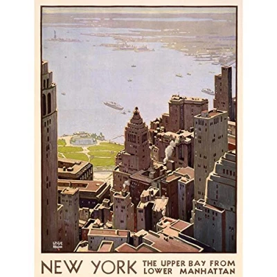 Image of Wee Blue Coo Travel Tourism New York Manhattan City Harbour Art Print Poster Wall Decor 12X16 Inch