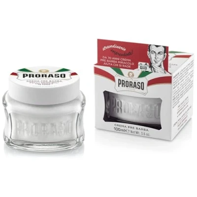 Image of Proraso Pre Shave Cream, 100ml, Sensitive Shaving Cream for Men Softens Skin with Oat and Green Tea Extracts, Made in Italy, White