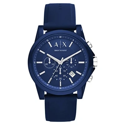Image of Armani Exchange Watch for Men, Chronograph Movement, 44 mm Blue Stainless Steel Case with a Silicone Strap, AX1327
