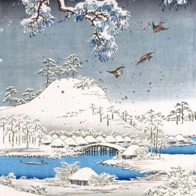 Image of V &amp; a Christmas Cards (M&amp;G5054) Snow Scene in The Garden of Daimyo, Japan Pack 5
