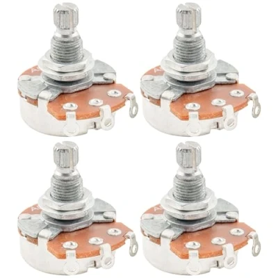Image of Alpha Full A500K Metric Potentiometers Split Shaft Audio Taper Pots for Electric Guitar or Bass (4 Pcs)