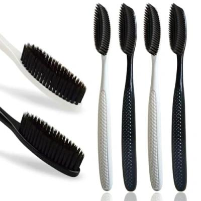 Image of Gold Dawn Huge Head Toothbrush, Pack of 4 Black Medium Soft Charcoal Bristles, Excellent Cleaning Effect, Upgraded Toothbrush for Dail Dental Care and Sensitive Teeth Gums.