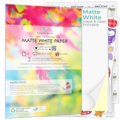 Image of 100 Sheets A4 Matte White Printable Sticker Paper Inkjet &amp; Laser Self Adhesive Sticky Labels Make Your Own Stickers, Arts Craft, Cutter Plotter, Product Strong Back
