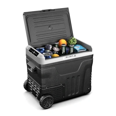 Image of PolarForce 50L Cool Box Portable Electric Cooler with Compressor, lcd Panel, Dual Power (12V/230V), 20C to 20C, Off Road Wheels, Battery