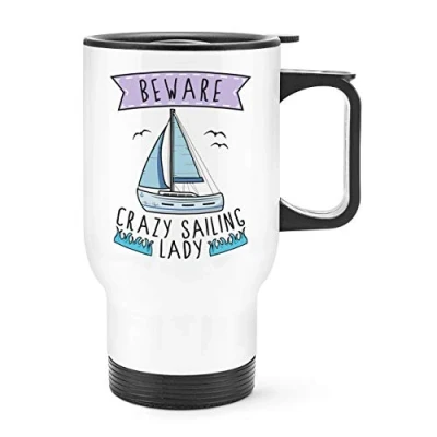 Image of Beware Crazy Sailing Lady Travel Mug Cup with Handle