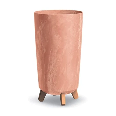 Image of URBN GARDEN Tall Slim Terracotta Look Plastic Planter Flower Soil Pot Indoor Outdoor With Legs