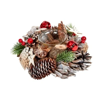 Image of Smart Garden Frosted Star Candle Holder Pinecones, Foliage and Stars 15cm Christmas Table Décor Festive Xmas Decoration