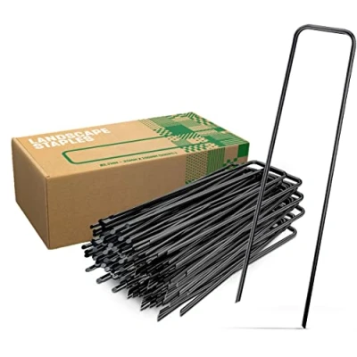 Image of GardenGloss Garden Pegs Stakes Made of Steel Non Galvanized (250pcs) Strong Landscape Staples for Weed Control Membrane, Netting and Fence Ground 6 Inch Length, 1 Width, Ø 0.11