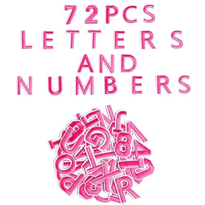 Image of Harsgs 72 PCS Iron on Letters Numbers Patches, Embroidered Patches A Z 0 9 Applique for Clothes, Dress, Hat, Jeans, DIY Accessories, Pink