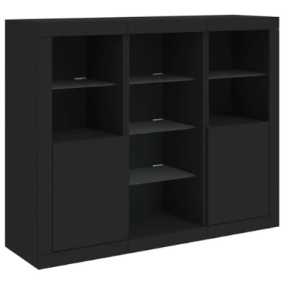 Image of vidaXL Modern Style Black Sideboards with Adjustable LED Lights, Spacious Storage in Engineered Wood, Suitable for Living Room and Office
