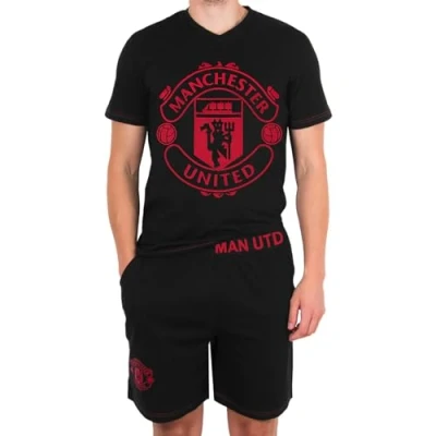 Image of Manchester United FC Official Mens Loungewear Short Pyjamas Black Crest XXL