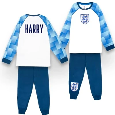 Image of England Personalised Pyjama for Kids Long Sleeve 100% Cotton Winter Football PJ Set Soft and Comfortable Gift Boys Age 11/12 White