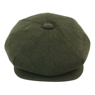 Image of Infinity Leather 8 Panel Newsboy Cap Wool Gatsby Baker Boy Grandad Irish Hat Olive S
