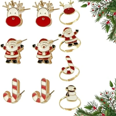 Image of HOVUK 10PCs Christmas Santa Jewelry Set for Girls, Xmas Girls Earrings Party Supplies Adults, Favors Stocking Stuffers Gifts