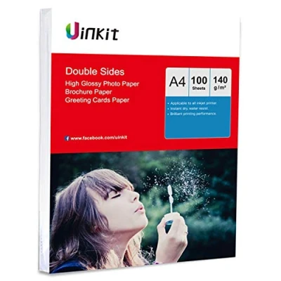 Image of A4 Double Sided High Glossy Photo Paper Inkjet 140Gsm Uinkit 100sheets for Printing Only