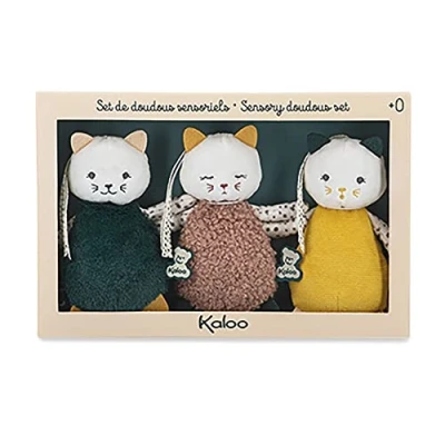 Image of Kaloo Stimuli My Little Huggable Cats Set of 3 Sensory Soft Toys Baby Motricity &amp; Manipulation Early Learning Toy 5.5&quot;/14 cm New Born K971600