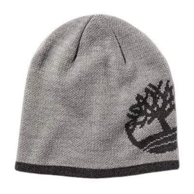 Image of Timberland Mens Womens Unisex Reversible Logo Beanie Hat in 2 Shades of Grey One Size