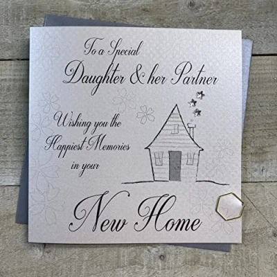 Image of WHITE COTTON CARDS DAUGHTER &amp; HER PARTNER NEW HOME CARD, HAND FINISHED (SS252 DAUP)