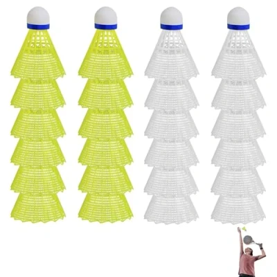 Image of DALAETUS 24 Pcs Yellow and White Badminton Shuttlecocks Set, Nylon Shuttlecocks, Durable Plastic for Playing Badminton, Indoor Outdoor Recreational Game, Sports