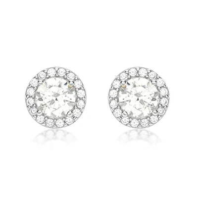 Image of Carissima Gold Women&#039;s 9 ct White Cubic Zirconia Halo Stud Earrings